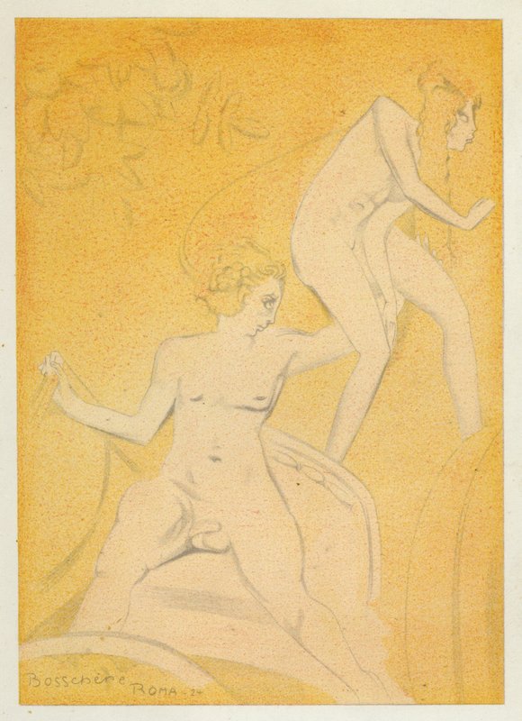 奥维德的爱情书：当巴克斯用战车载着她离开时（彩色石版画） 作者 让·德博谢尔