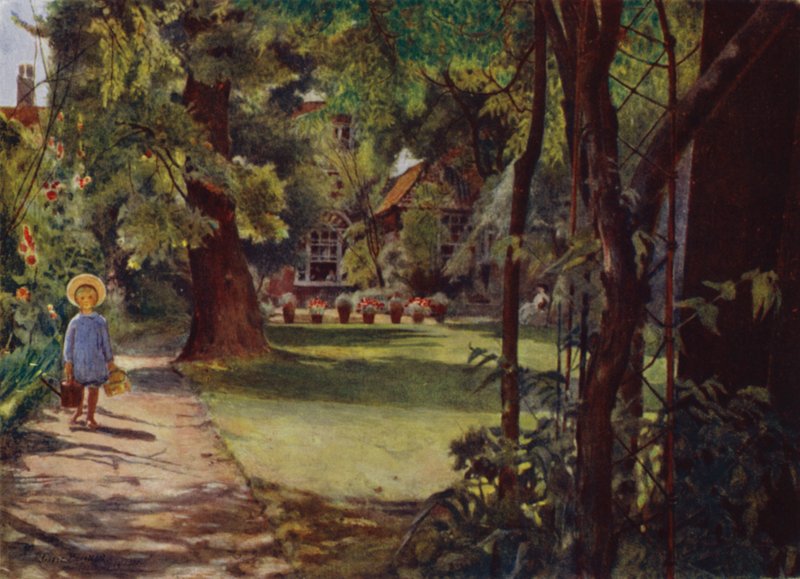 Kelmscott House, The Garden, looking from the River (colour litho) 作者 杰西·麦格雷戈