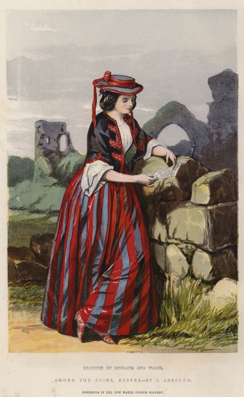英格兰和威尔士的美女，废墟中的苏塞克斯（chromolitho） 作者 约翰·阿布索隆