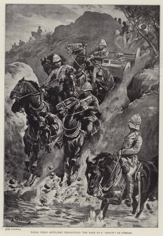 Natal Field Artillery descending the Bank of a "Spruit" or Stream (litho) 作者 约翰（后）查尔顿