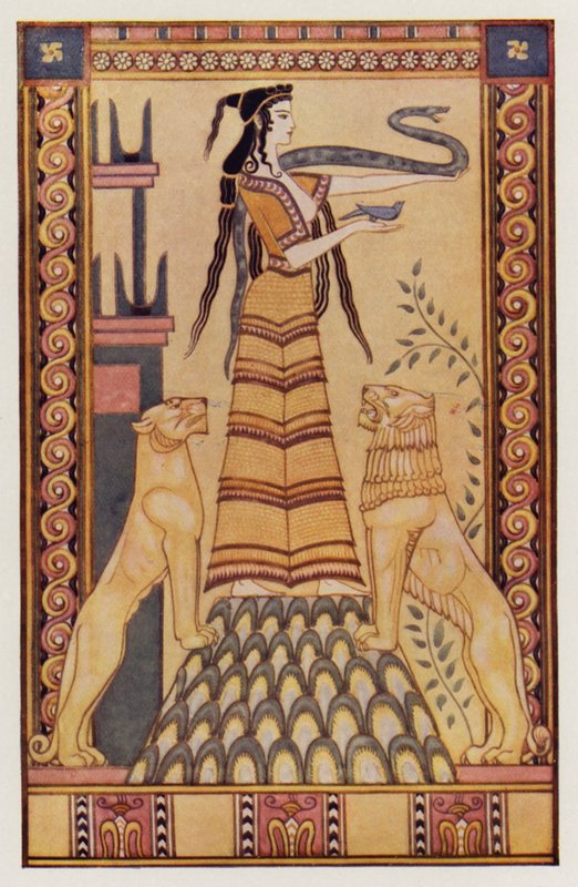 克里特岛的蛇女神（彩色石版画） 作者 约翰（继）邓肯