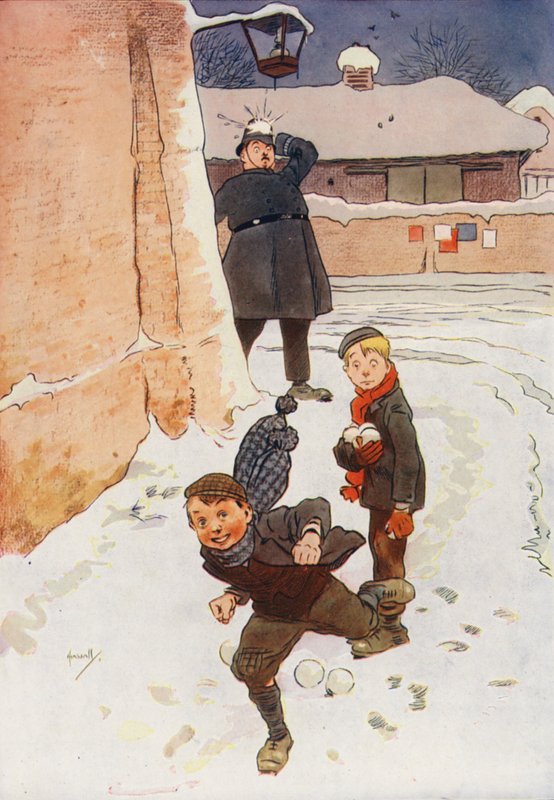 被雪球击中的警察（彩色石版画） 作者 约翰（后）哈索尔