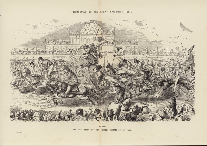 1851年大展的纪念品，一千八百五十一的大德比比赛（雕刻）。 作者 约翰（后）里奇