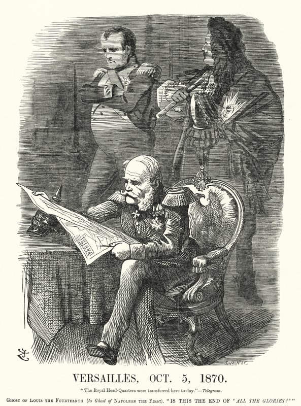 打孔卡通：凡尔赛宫，1870 年 10 月 5 日——普法战争中法国的耻辱（版画） 作者 约翰（后）坦尼尔
