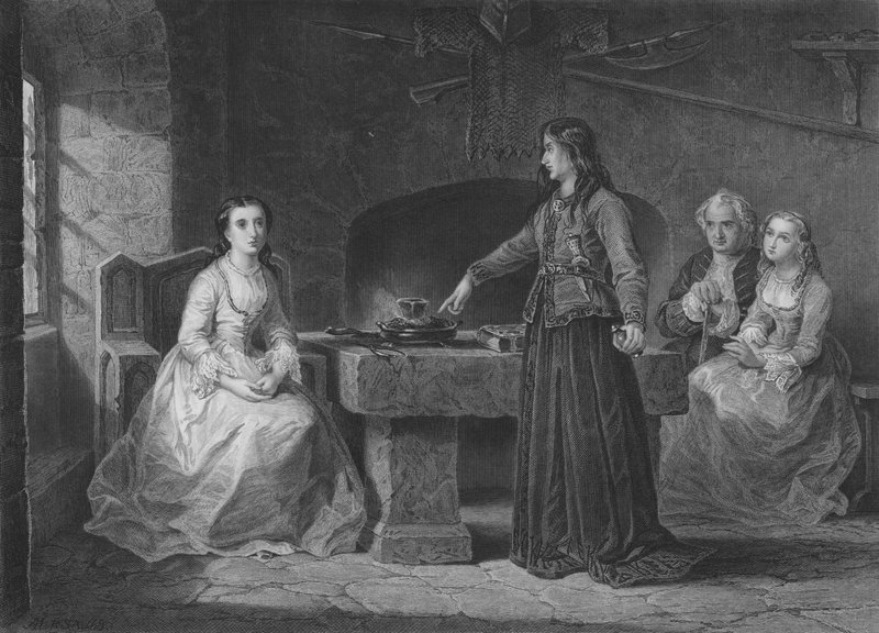 Norna performing her curative spell on Minna Troil (engraving) 作者 约翰·亚当·休斯顿