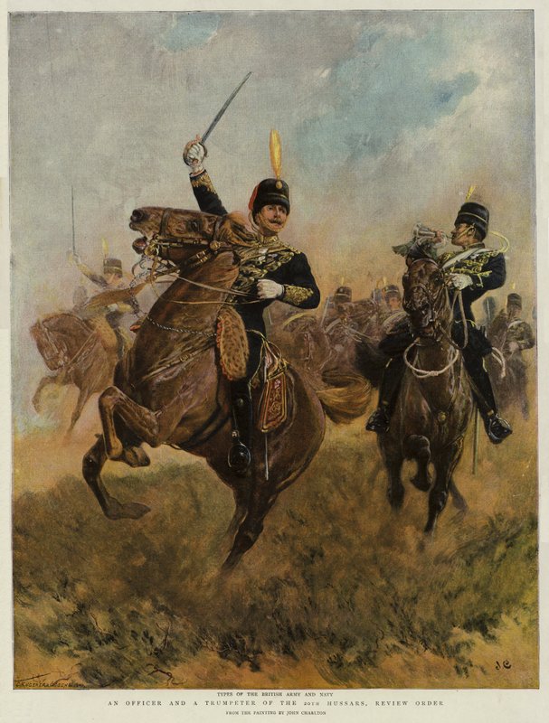 第20 Hu骑兵的军官和小号手，审查令（chromolitho） 作者 约翰·查尔顿
