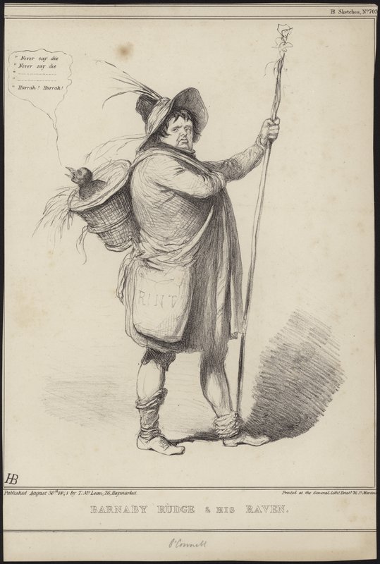 Barnaby Rudge和他的乌鸦，来自查尔斯狄更斯的&39;Barnaby Rudge&39;的插图，1841年 作者 约翰·道尔
