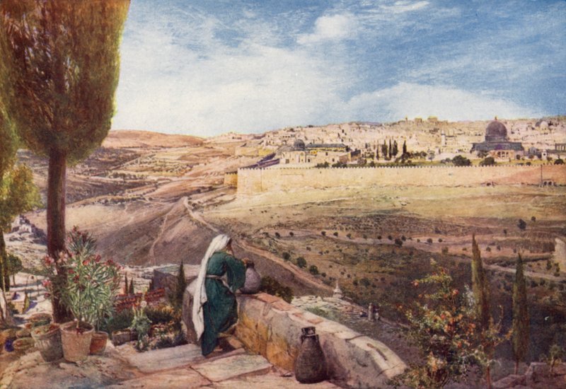 Jerusalem, from the traditional Spot on the Mount of Olives where Christ wept over the City (colour litho) 作者 约翰·富利洛夫