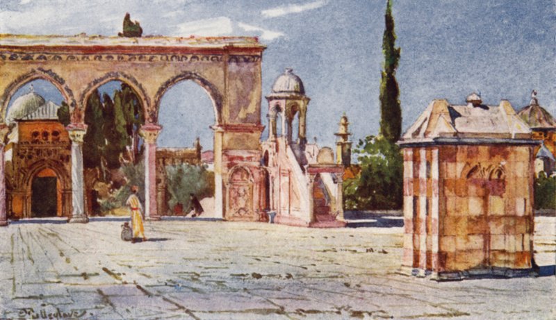 The Summer Pulpit, from the South Porch of the Mosque of Omar (Dome of the Rock) (colour litho) 作者 约翰·富利洛夫