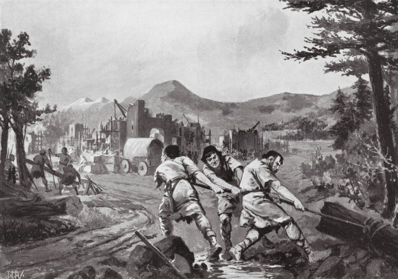 瓦拉几亚山民建城，九世纪（石版画） 作者 约翰哈里斯瓦尔达