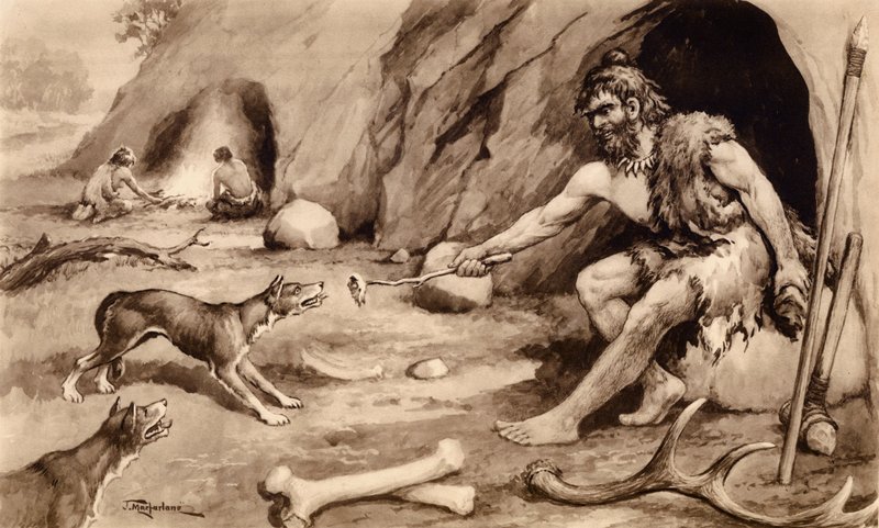 洞穴人喂狗（石版画） 作者 约翰·麦克法兰