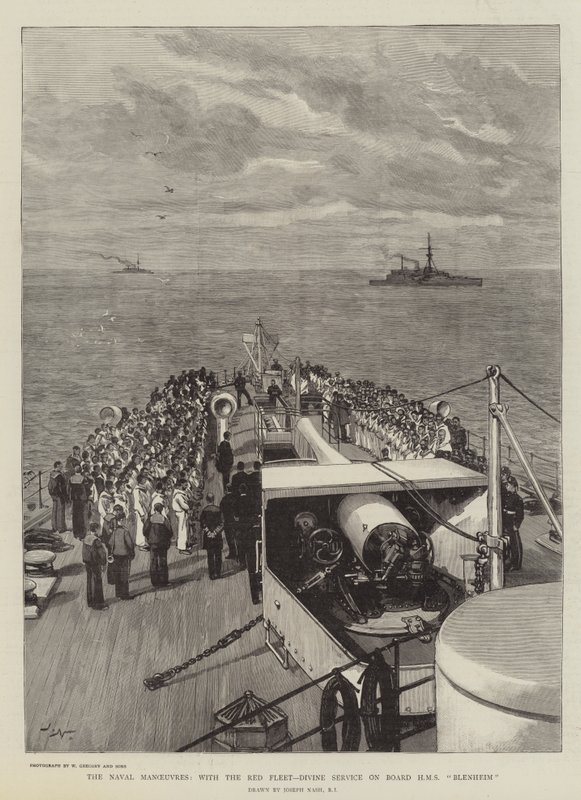 海军演习，红色舰队，神圣军队在HMS Blenheim 作者 约瑟夫·纳什