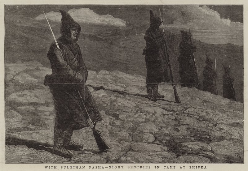 与Suleiman Pasha，Shipka营地的夜间哨兵 作者 约瑟夫·纳什