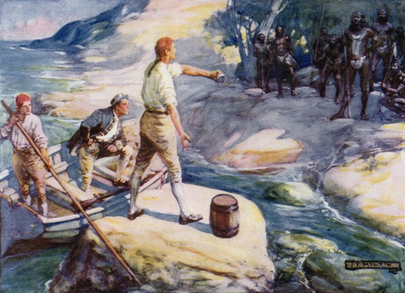 乔治巴斯和马修弗林德斯在1790年代遇到了一群澳大利亚原住民 作者 约瑟夫·拉特克利夫·斯凯尔顿