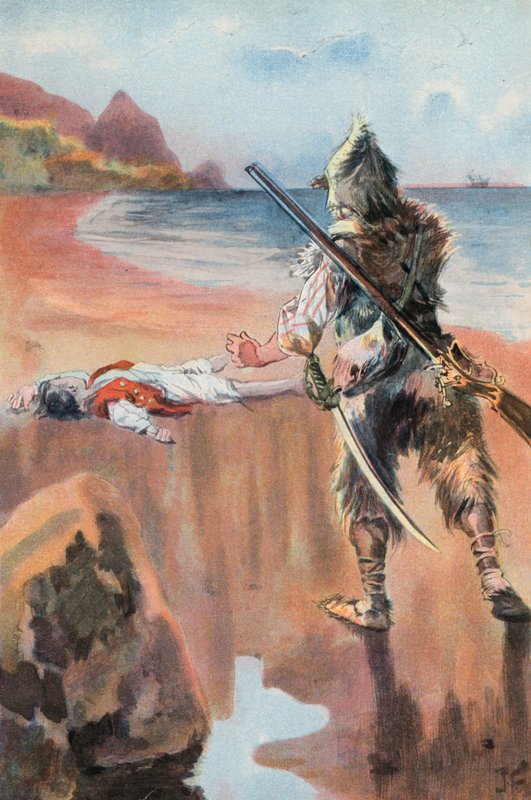 鲁滨逊漂流记：我发现了一个淹死的男孩（彩色石版画） 作者 约瑟夫·芬内莫尔（后）