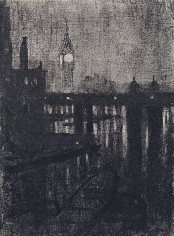 钟楼，夜色（平版印刷）。 作者 约瑟夫·佩内尔（之后）