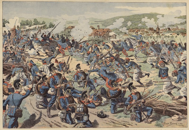 维森堡战役，普法战争，1870年8月4日（彩色平印）。 作者 约瑟夫·查尔斯（之后）Beuzon