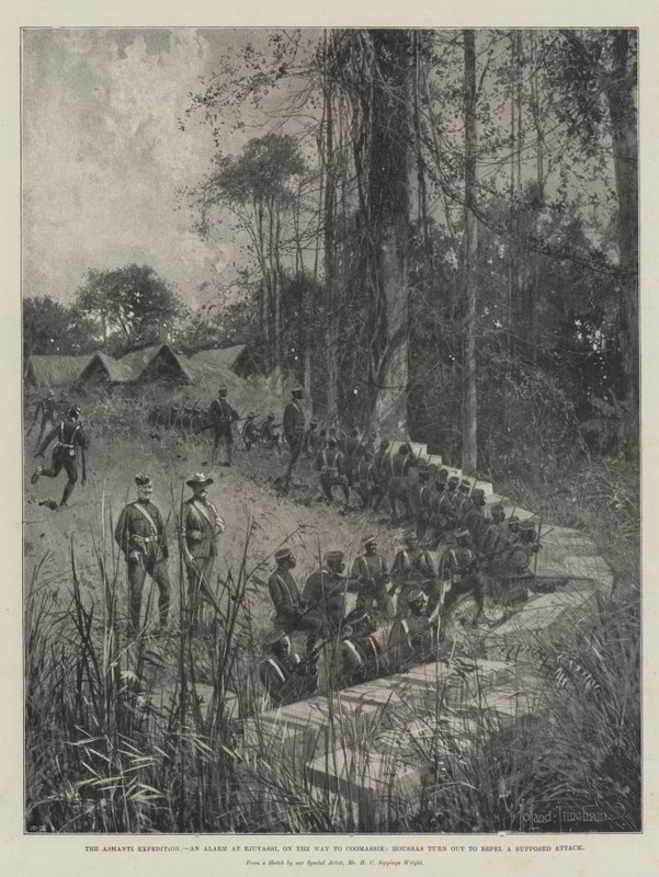 Ashanti Expedition，Ejuvassi的警报，在前往考马斯的途中，Houssas结果击退了一场假定的攻击 作者 约瑟夫·霍兰·特林厄姆