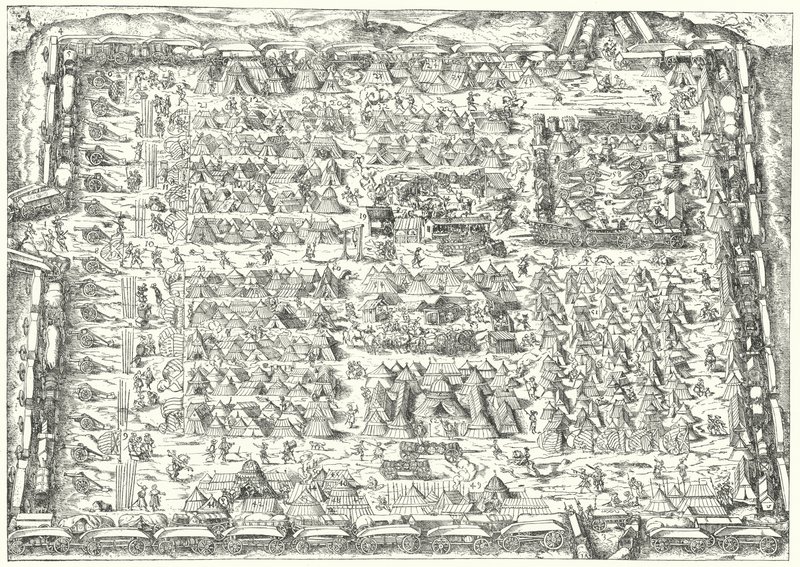 16世纪的军营（雕刻）。 作者 约斯特（后）安曼