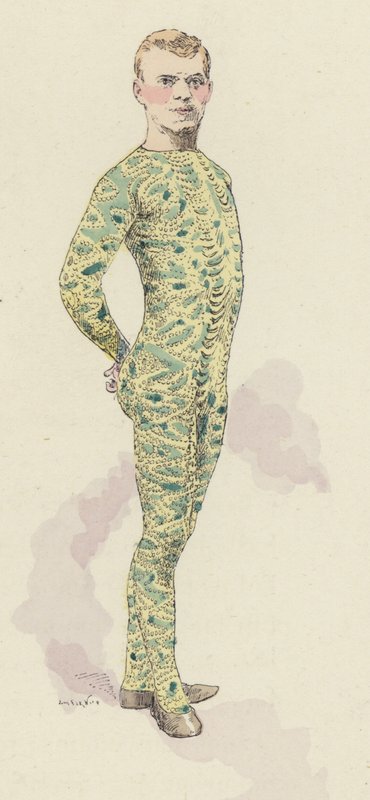 身着紧身衣的马戏团体操运动员（彩色石版画） 作者 朱尔斯·阿森（后）卡尼尔