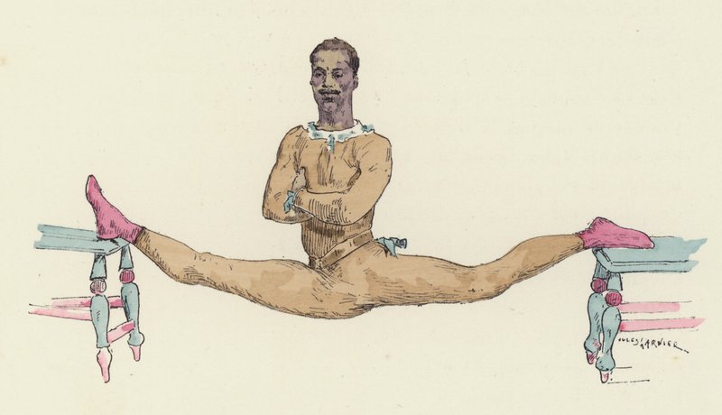男体操运动员做劈叉（彩色石版画） 作者 朱尔斯·阿森（后）卡尼尔