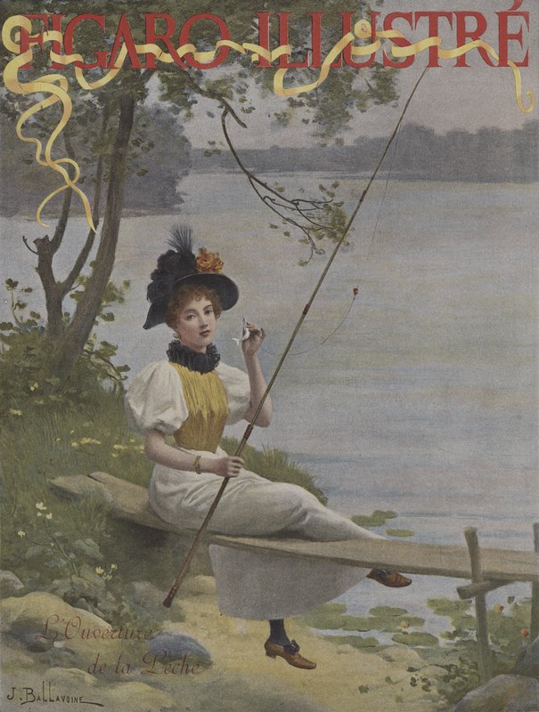 LOuverture de la Peche（钓鱼季开幕）。 Le Figaro Illustre的封面，1896年7月 作者 朱尔斯·弗雷德里克·巴拉沃因