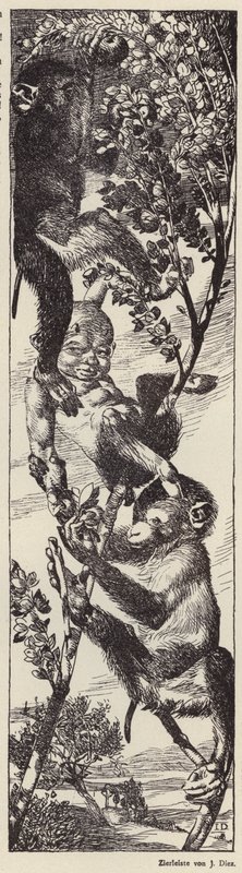 猴子在树上摘果子（石版画） 作者 朱利叶斯·迪兹