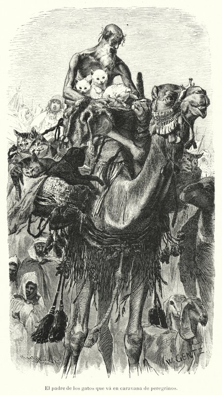 与朝圣者大篷车一起旅行的猫的守护者（石版画） 作者 卡尔·威廉·根茨