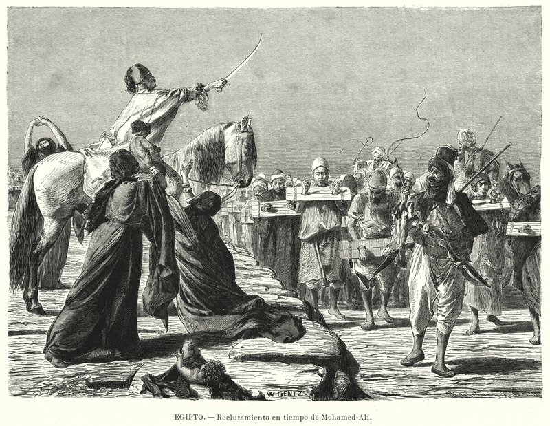 Recruitment of soldiers into the Ottoman Army during the time of Muhammad Ali, Khedive of Egypt (litho) 作者 卡尔·威廉·根茨