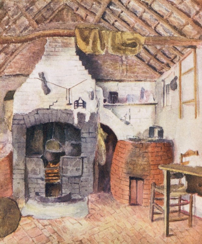 在罗勒斯顿的查普尔小屋--厨房（彩色石版画） 作者 凯特（后）格林纳威