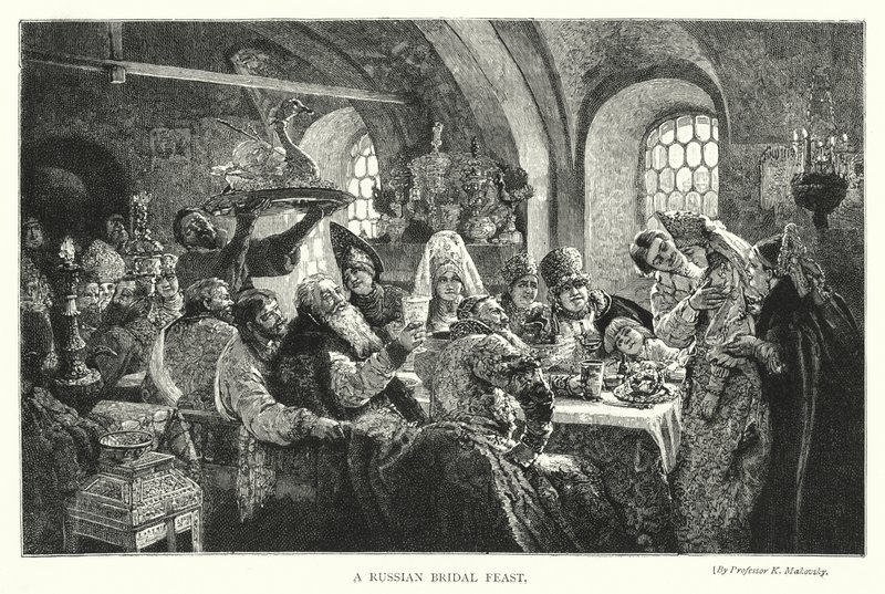 A Russian Bridal Feast (engraving) 作者 康斯坦丁·埃戈罗维奇·马科夫斯基