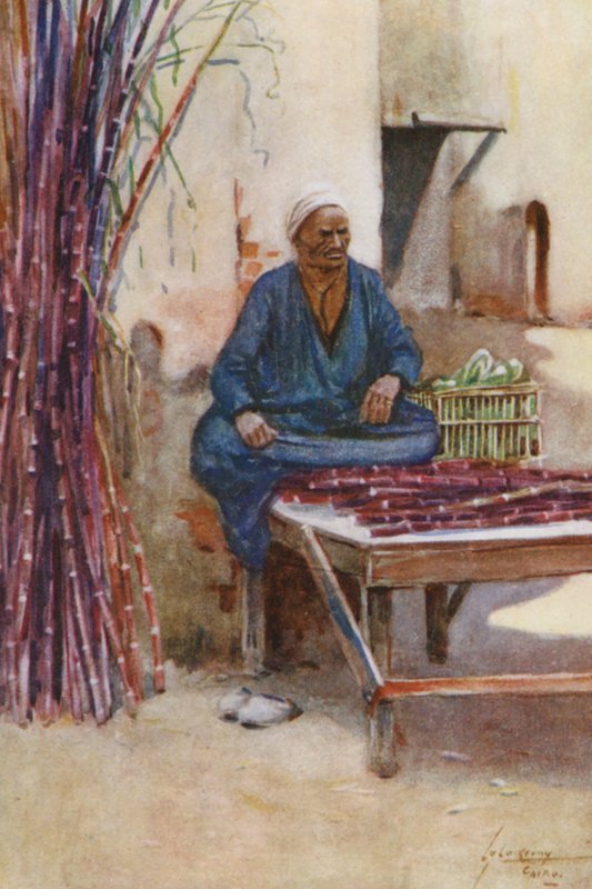 埃及人民：卖甘蔗的，Baia Kasseb（彩色石版画） 作者 兰斯·萨克雷