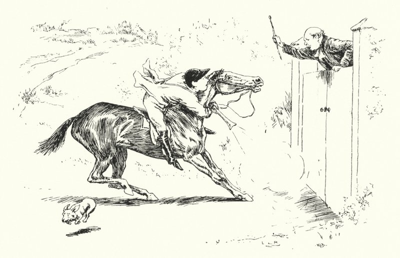 一个人去里吉特打猎，希望跃过一扇高门（雕刻）。 作者 伦纳德·莱斯利·布鲁克
