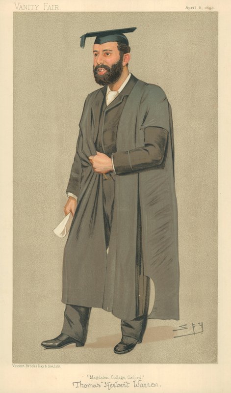 牛津大学马格德伦学院院长托马斯赫伯特沃伦先生，1893年4月8日，牛津大学马格德伦学院，名利场卡通 作者 莱斯利·马修·沃德