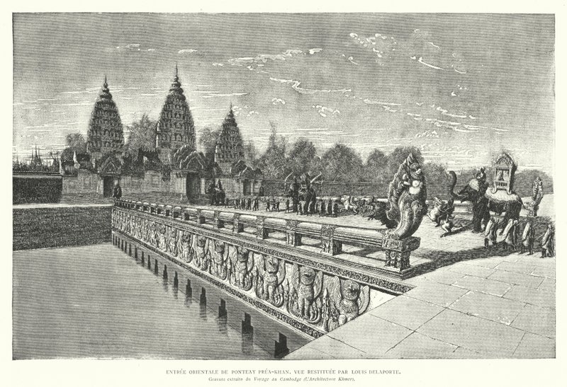 柬埔寨吴哥高棉寺庙Preah Khan的东部入口（雕刻）。 作者 路易斯（后）德拉波特