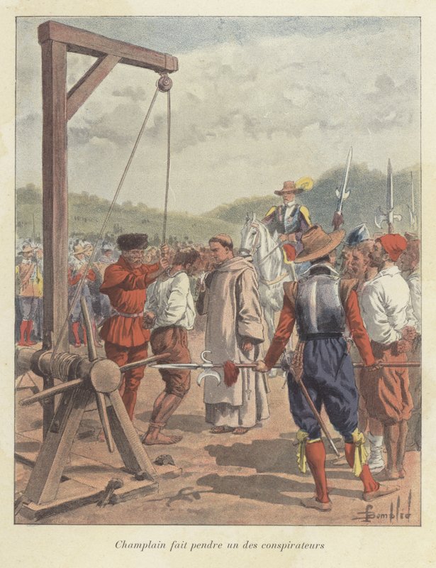 塞缪尔·德·尚普兰（Samuel de Champlain）在17世纪的加拿大挂着一个阴谋家 作者 路易斯·查尔斯·邦布尔