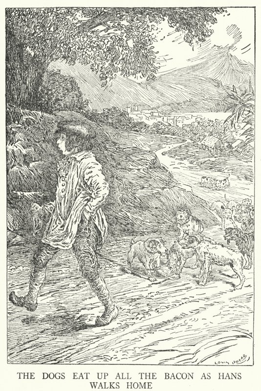 汉斯回家时，狗吃光了所有的培根（石版画） 作者 路易斯·约翰·黑德