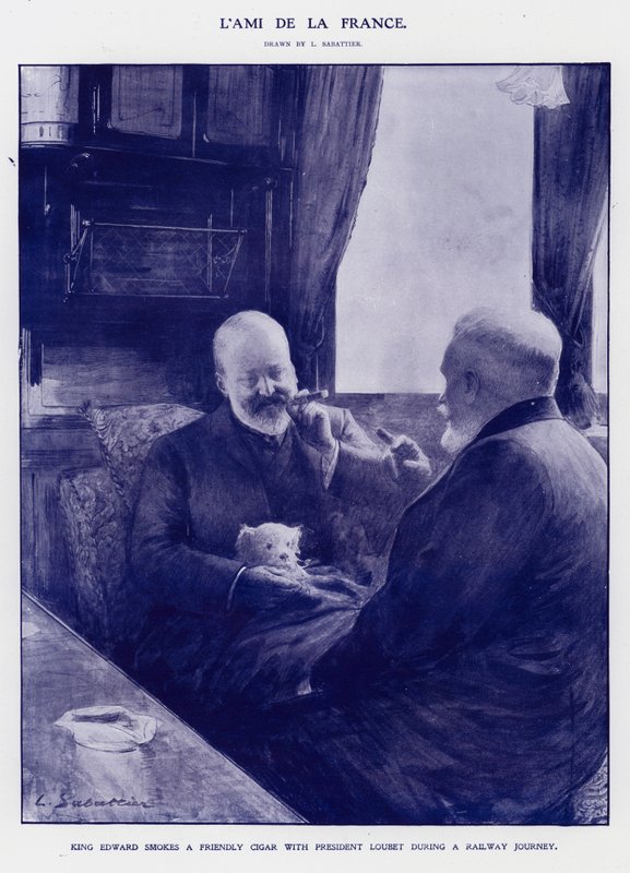 King Edward VII on a train journey with President Emile Loubet of France (litho) 作者 路易·雷米·萨巴蒂尔