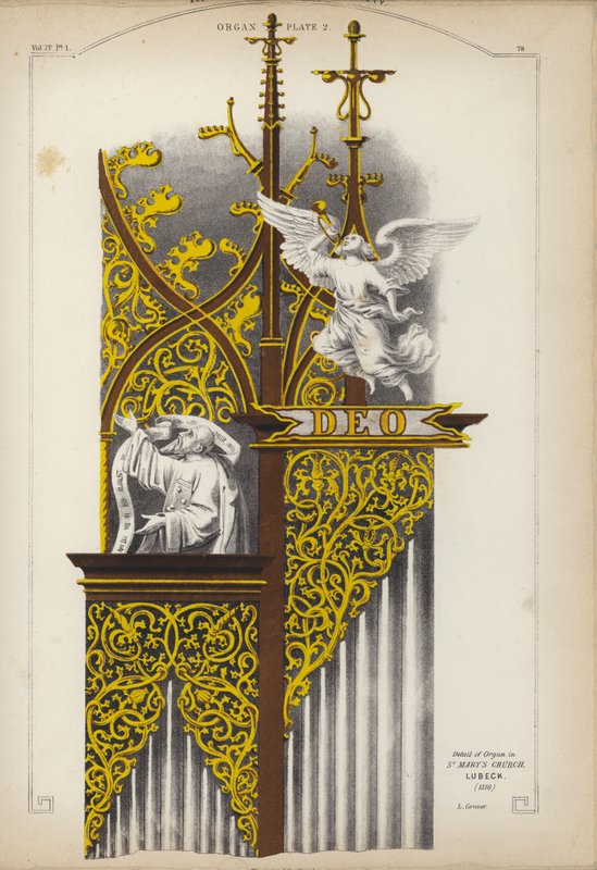 Detail of the organ in the Church of St Mary, Lubeck, Germany (colour litho) 作者 路德维希·格鲁纳（Ludwig Gruner）