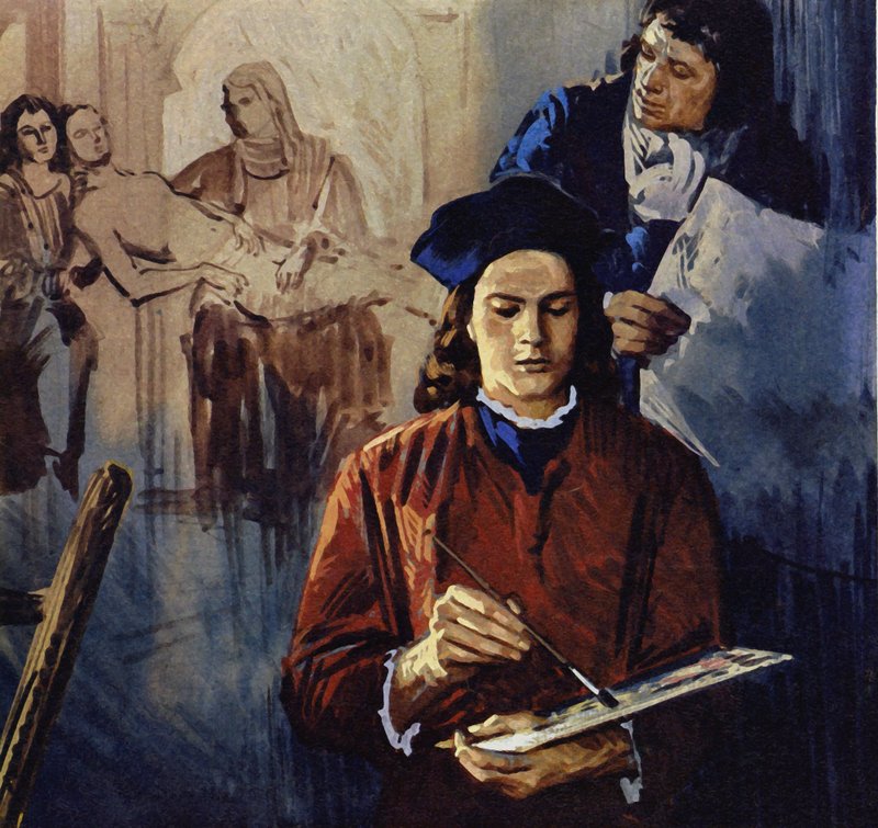 拉斐尔是画家佩鲁吉诺（彩色石版画）的学徒 作者 路易斯·阿卡斯·布劳纳
