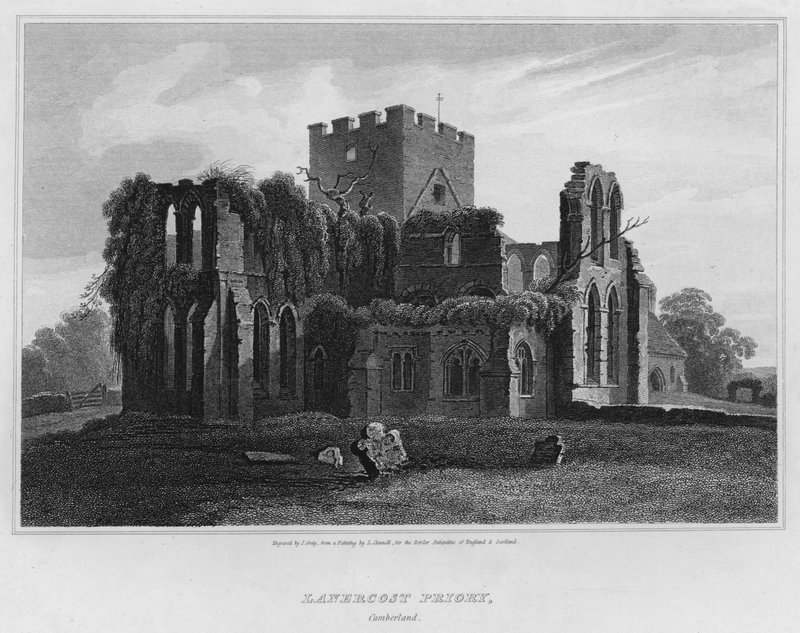 坎伯兰省Lanercost Priory（雕版画）。 作者 卢克（后）克莱内尔