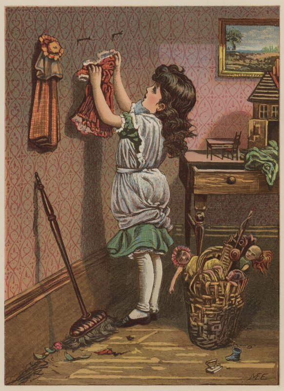 挂玩偶衣服的女孩（chromolitho） 作者 玛丽·艾伦·爱德华兹