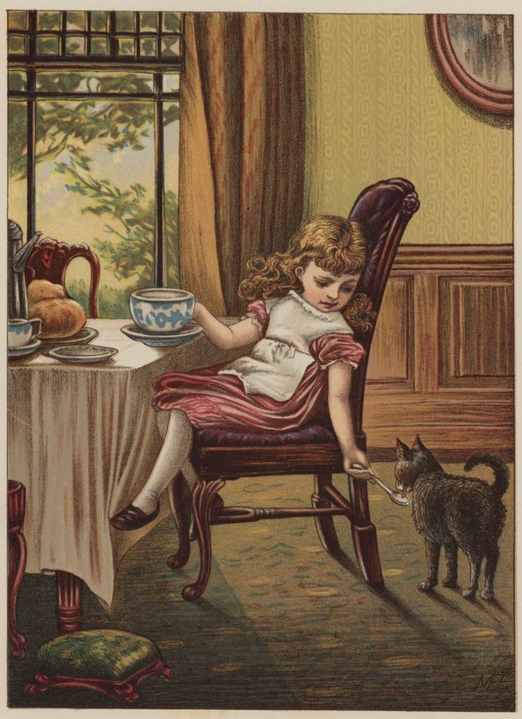 黑猫（chromolitho）的女孩 作者 玛丽·艾伦·爱德华兹