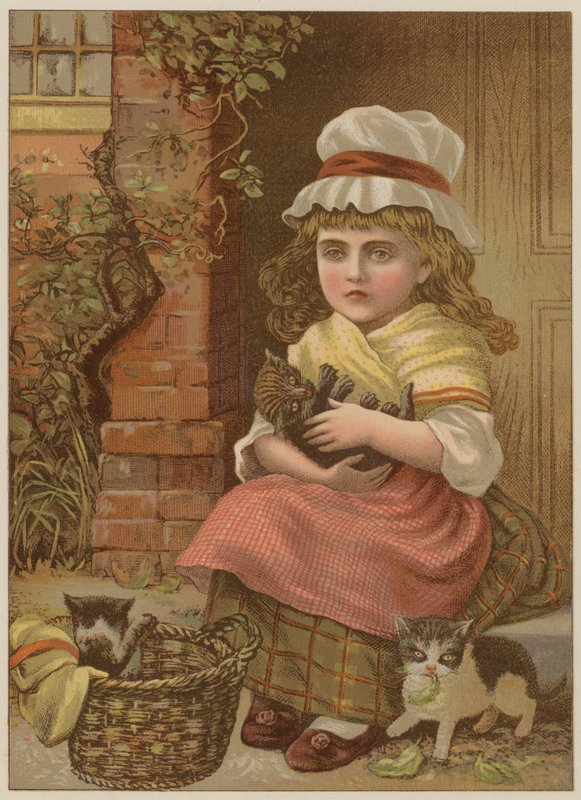 小猫（chromolitho）的女孩 作者 玛丽·艾伦·爱德华兹