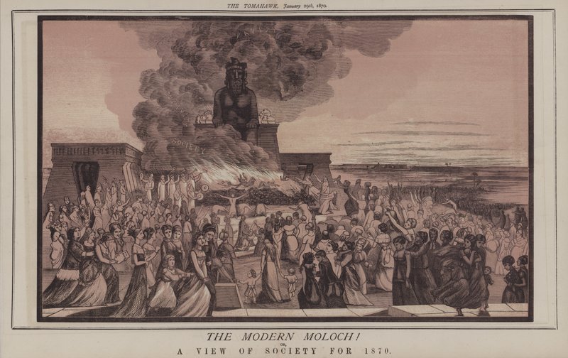 现代的摩洛神！或者，1870年的社会观（彩色平版印刷）。 作者 马修 