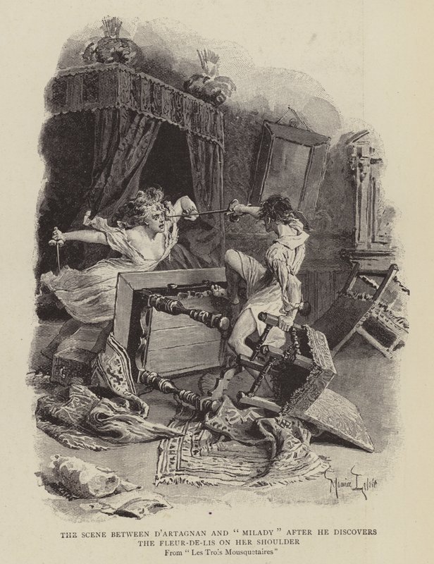 D&39;Artagnan和Milady在发现肩膀上的鸢尾之后的场景 作者 莫里斯·勒卢瓦（Maurice Leloir）