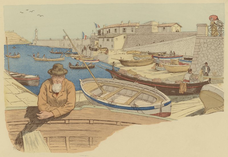 Typical boatman in the harbour at Nice, France (colour litho) 作者 莫里斯（Maurice Charles）Mathieu Bonvoisin