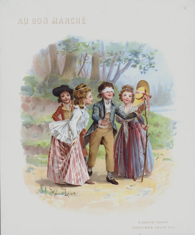 捉迷藏，路易十六时代的服饰（chromolitho） 作者 莫里斯·勒卢瓦（Maurice Leloir）