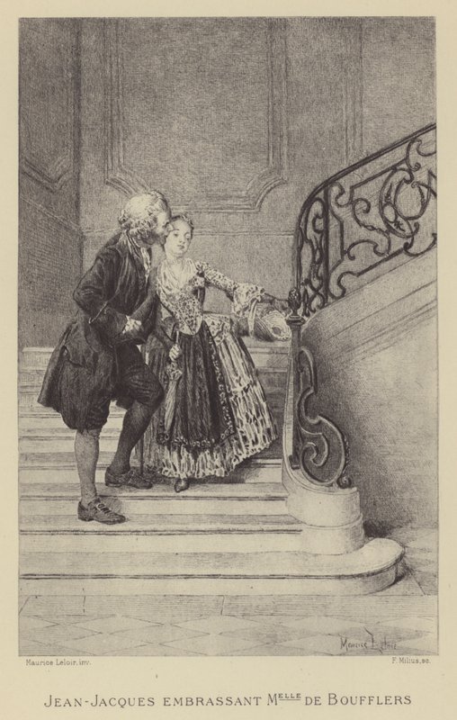让-雅克·卢梭亲吻德·布弗勒夫人 (Madame de Boufflers) (雕刻) 作者 莫里斯·勒卢瓦（Maurice Leloir）
