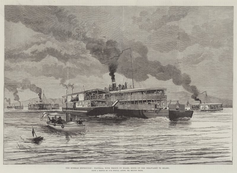 Burmah探险队，Flotilla，船上有部队，上升到Irrawaddy到Bhamo 作者 梅尔顿·普里尔